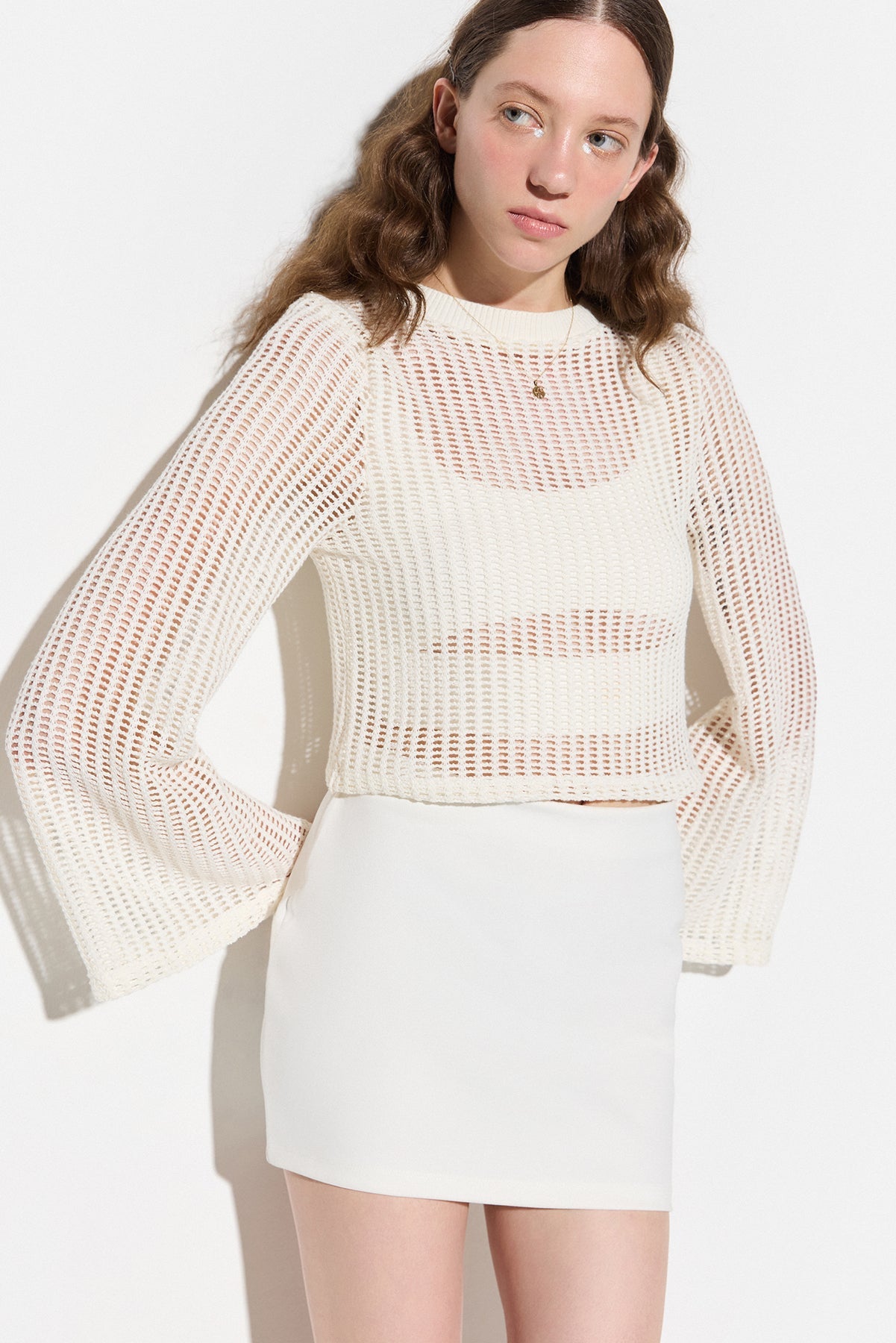 Fledermausärmel-Mesh-Crop-Pullover