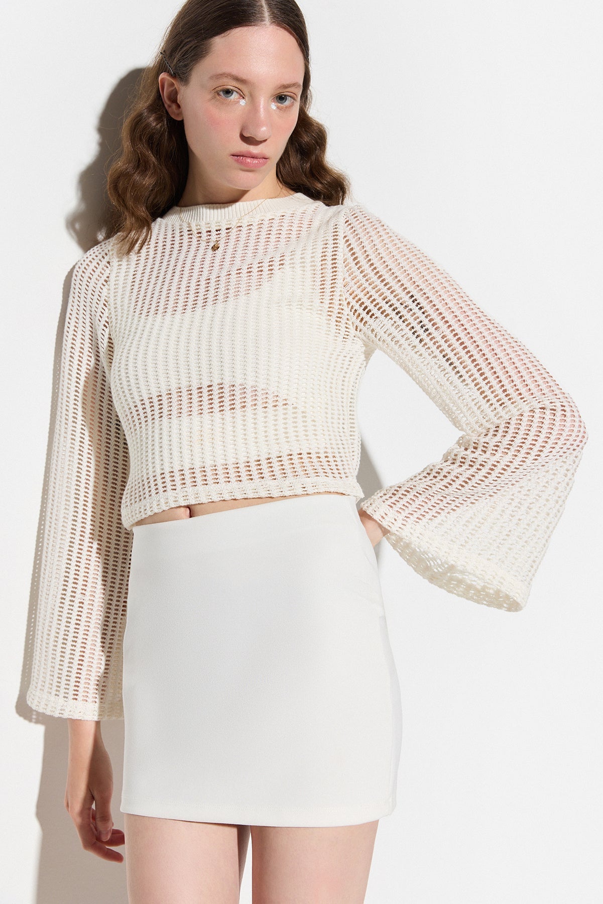Fledermausärmel-Mesh-Crop-Pullover
