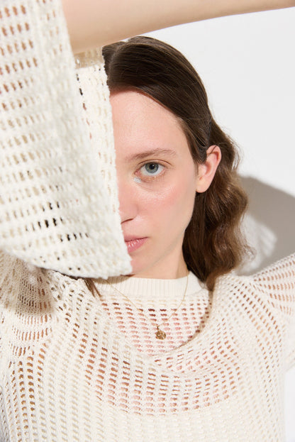 Fledermausärmel-Mesh-Crop-Pullover