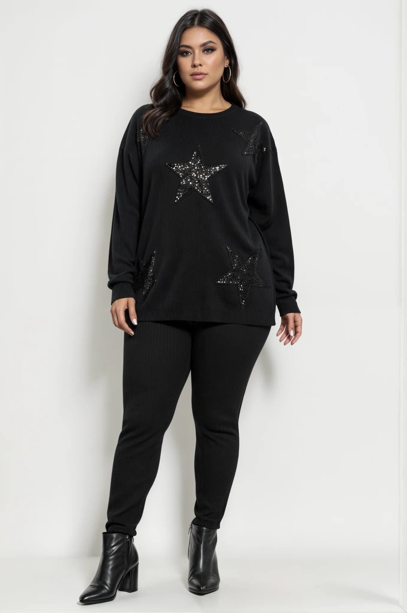 Langarm-T-Shirt mit Sternenstickerei