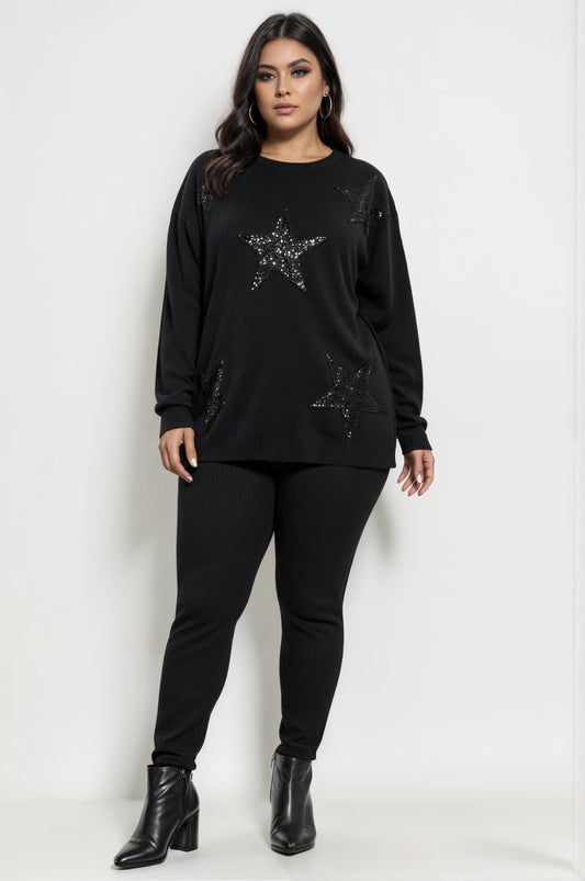 Langarm-T-Shirt mit Sternenstickerei