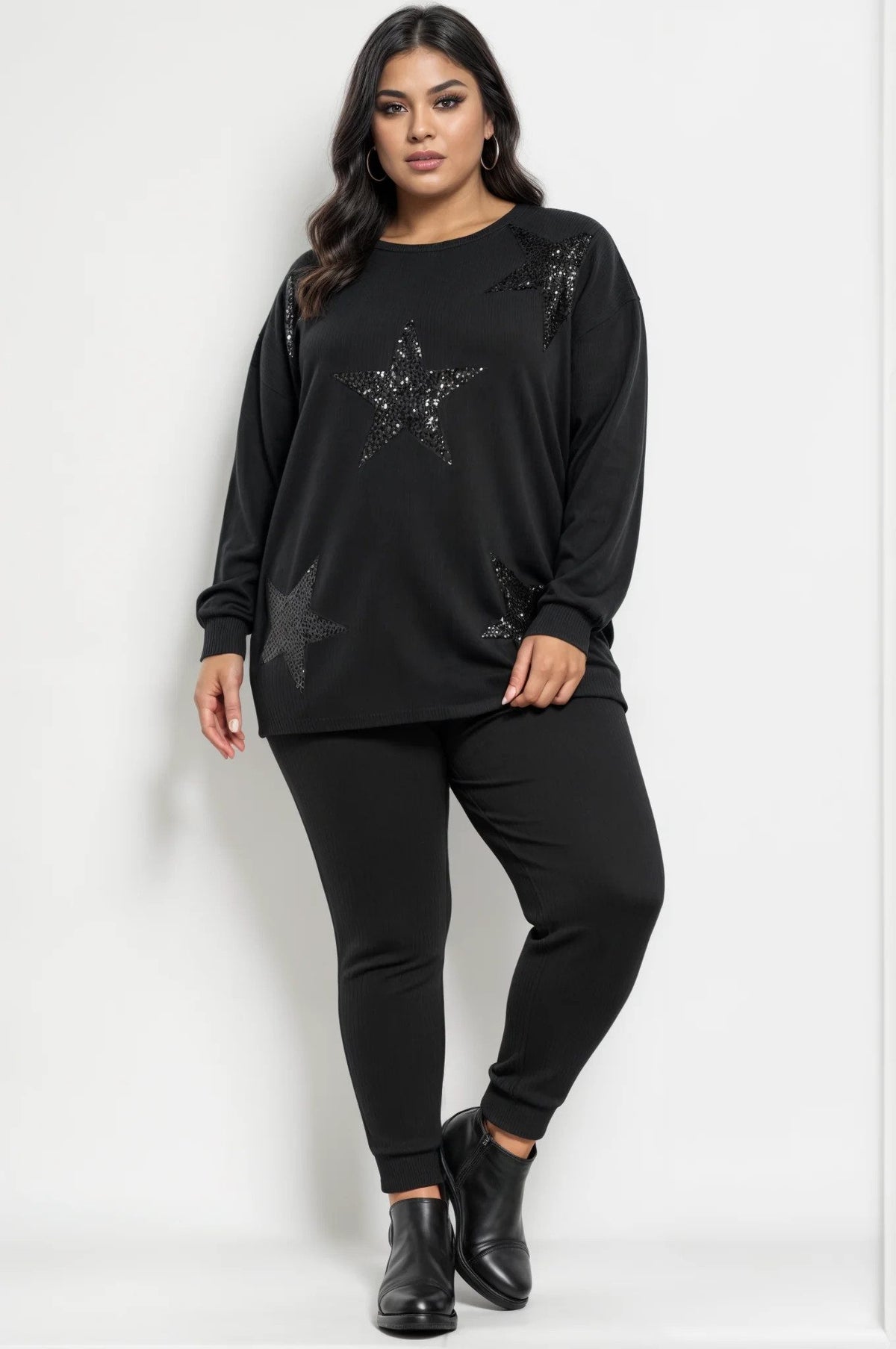 Langarm-T-Shirt mit Sternenstickerei