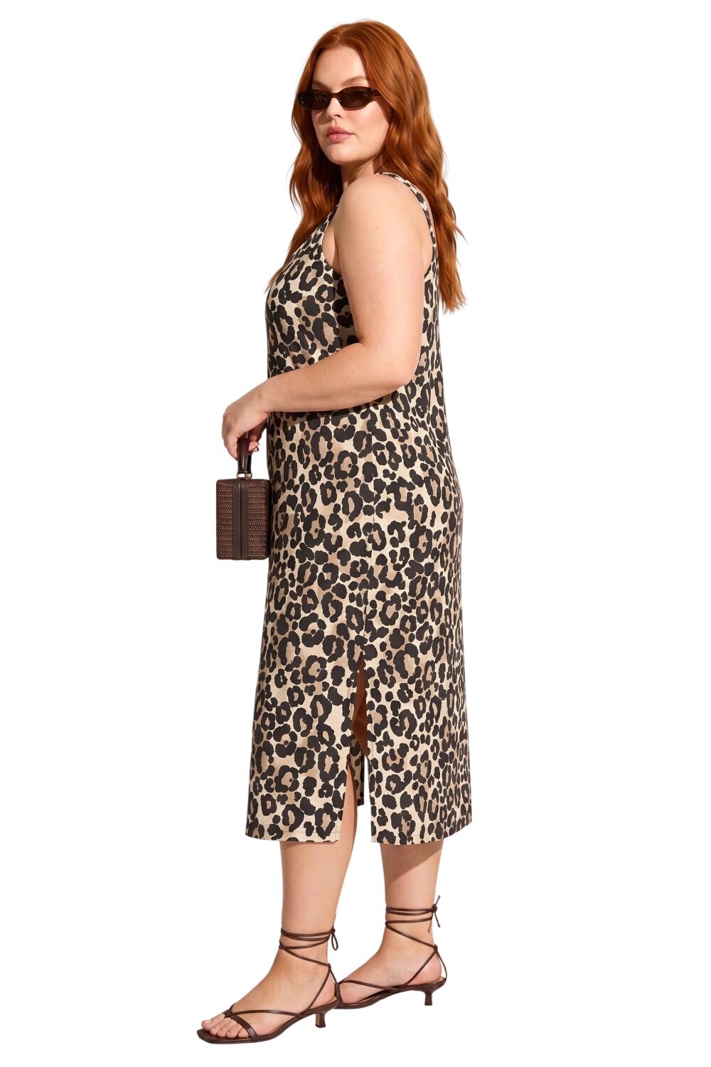 Leopardenmuster Midi Kleid mit Schlitz