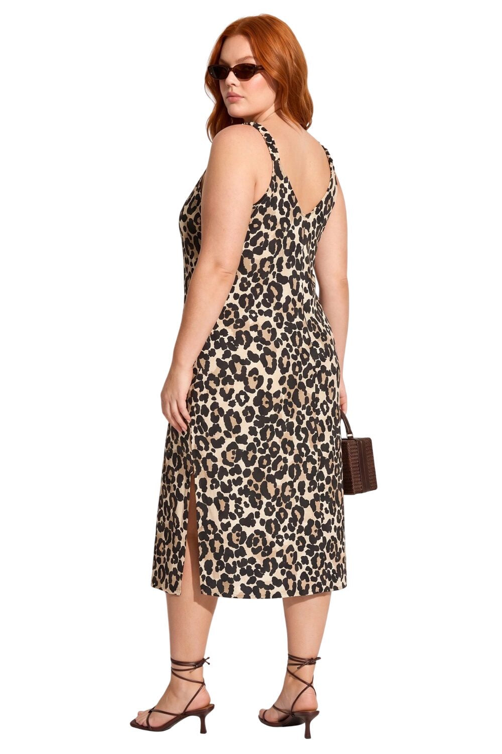 Leopardenmuster Midi Kleid mit Schlitz