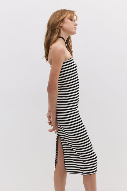 Midi-Kleid ohne Träger mit Schlitz