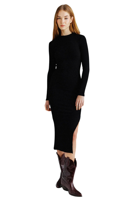 Schlitz Langarm Rippkleid