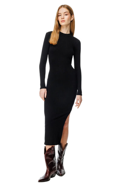 Schlitz Langarm Rippkleid