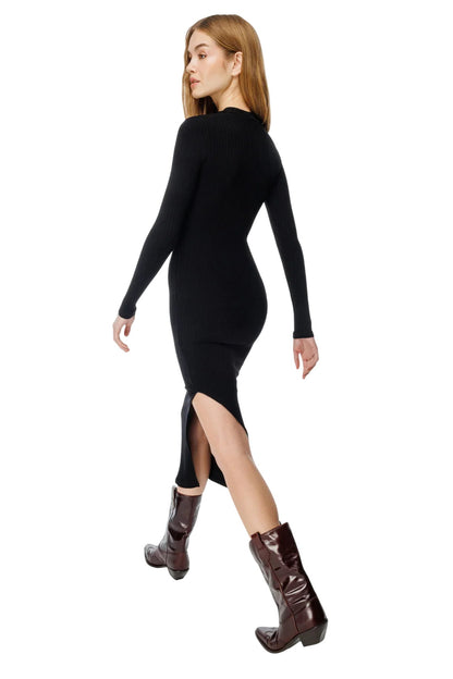 Schlitz Langarm Rippkleid