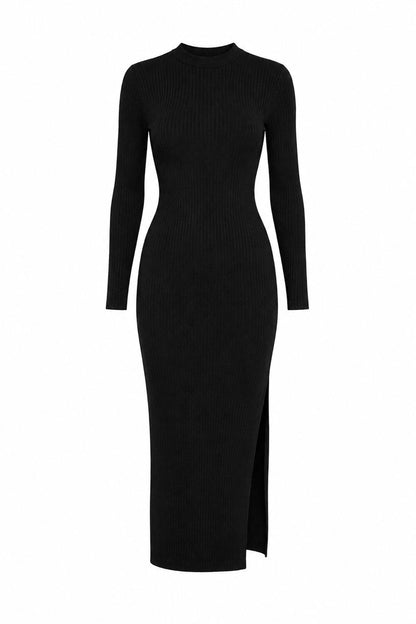 Schlitz Langarm Rippkleid