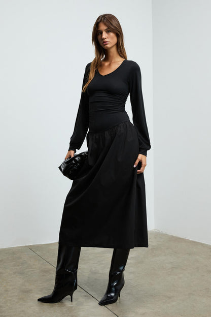 YOKEND Damen Popeline Kleid V-Ausschnitt