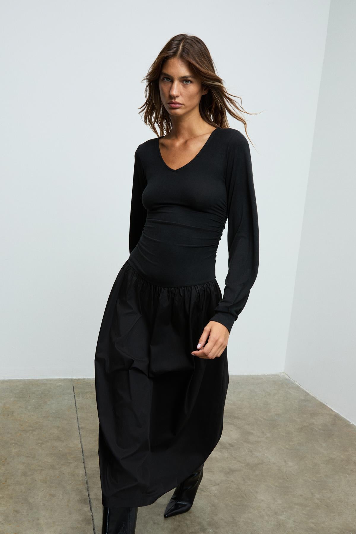 YOKEND Damen Popeline Kleid V-Ausschnitt