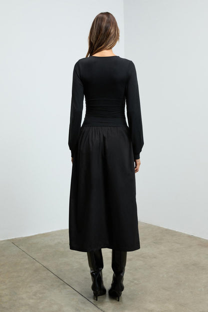 YOKEND Damen Popeline Kleid V-Ausschnitt