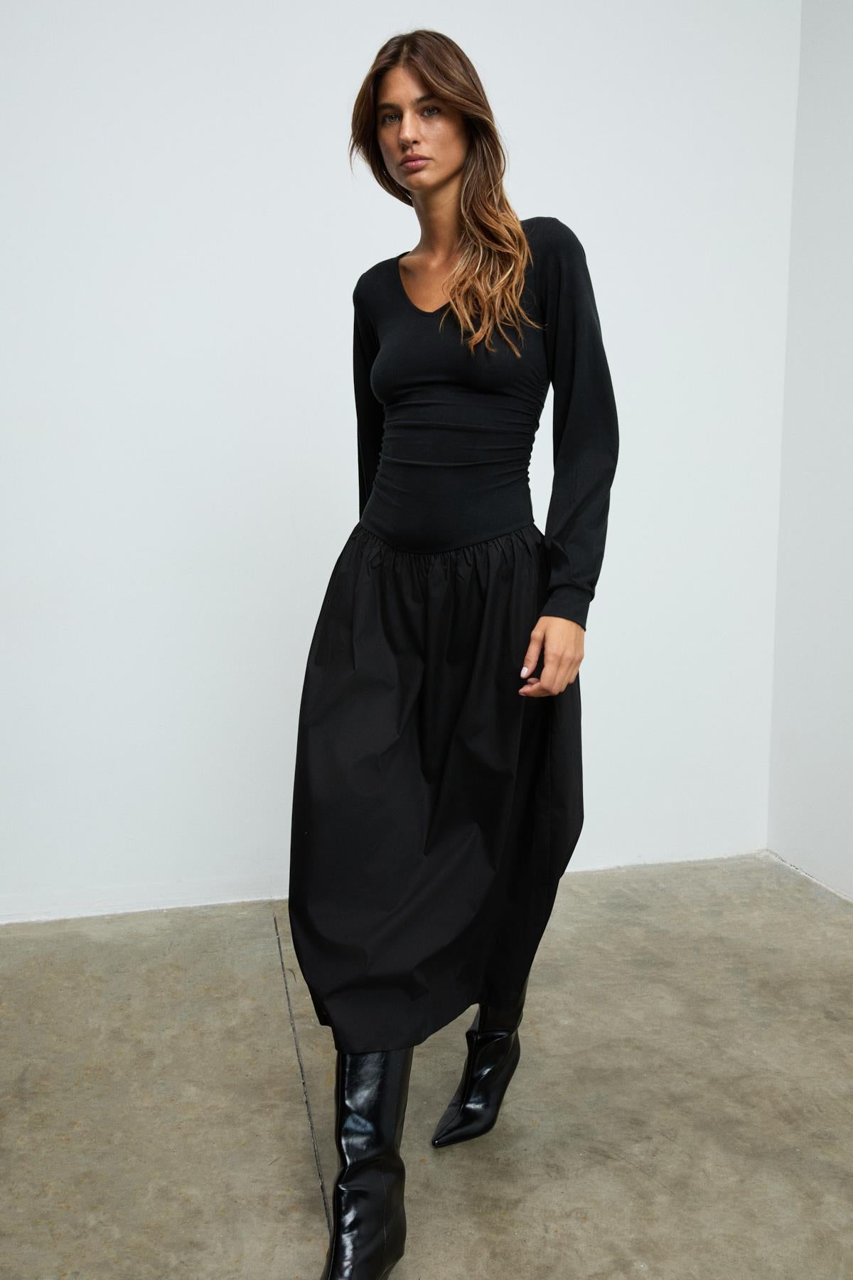 YOKEND Damen Popeline Kleid V-Ausschnitt