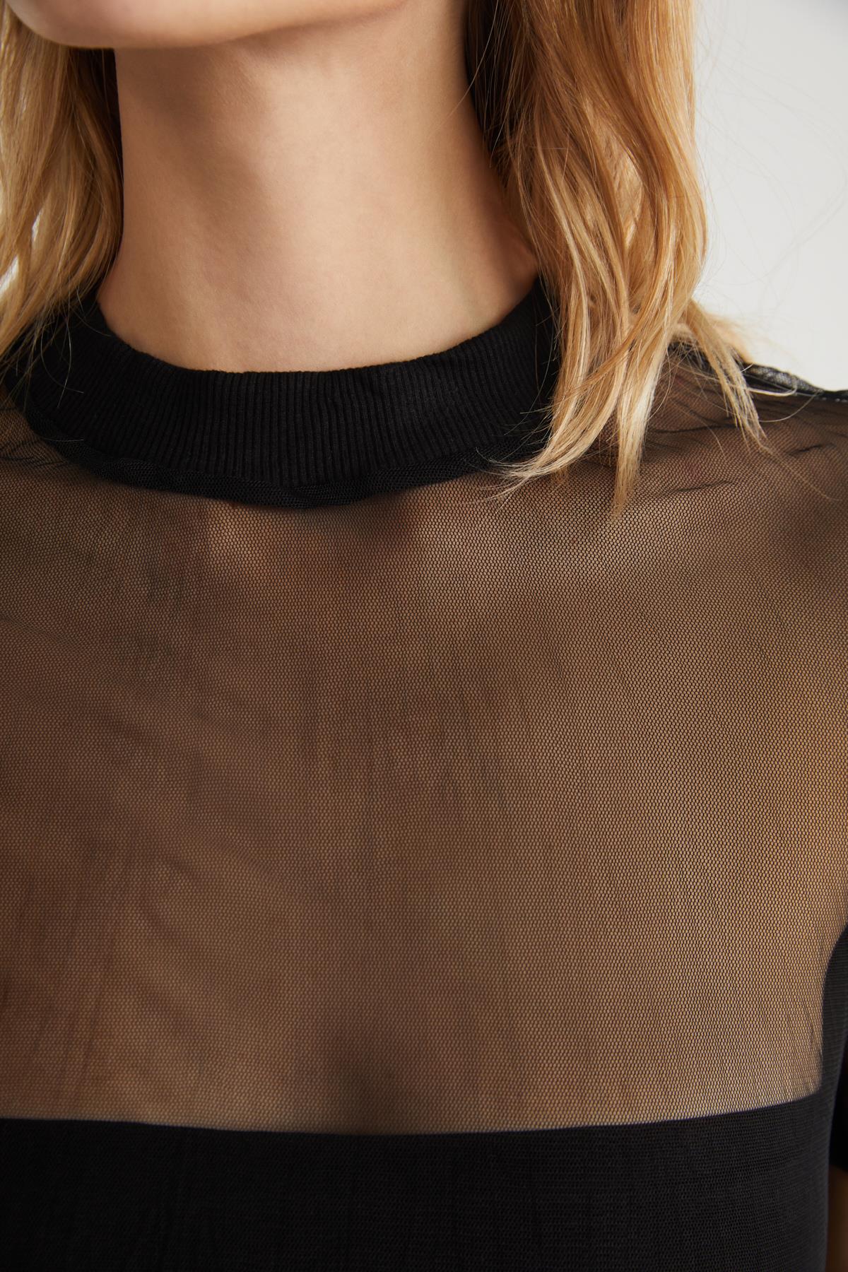 ETHIQUET YOKO Damen Mesh-Rippshirt Schwarz