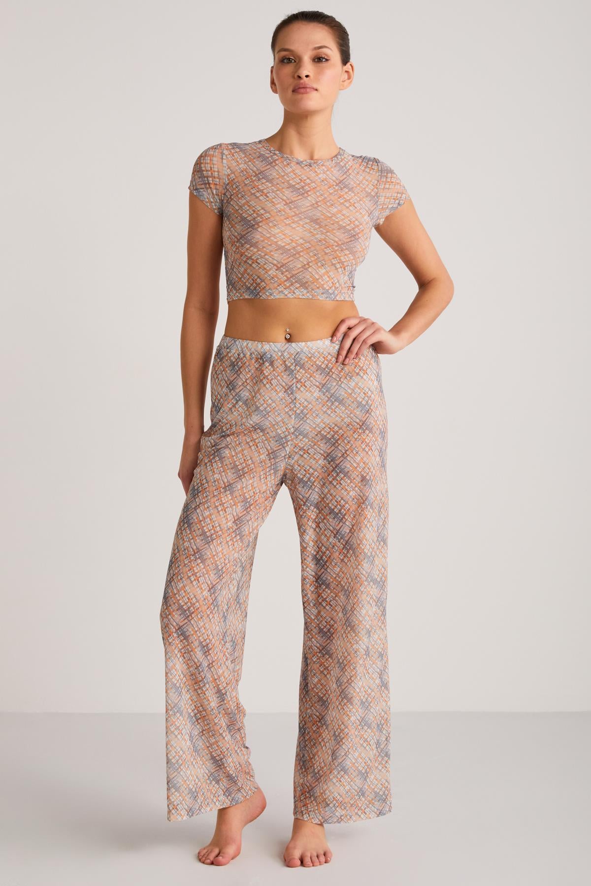 YOLAND Damen Mesh-Palazzo-Set