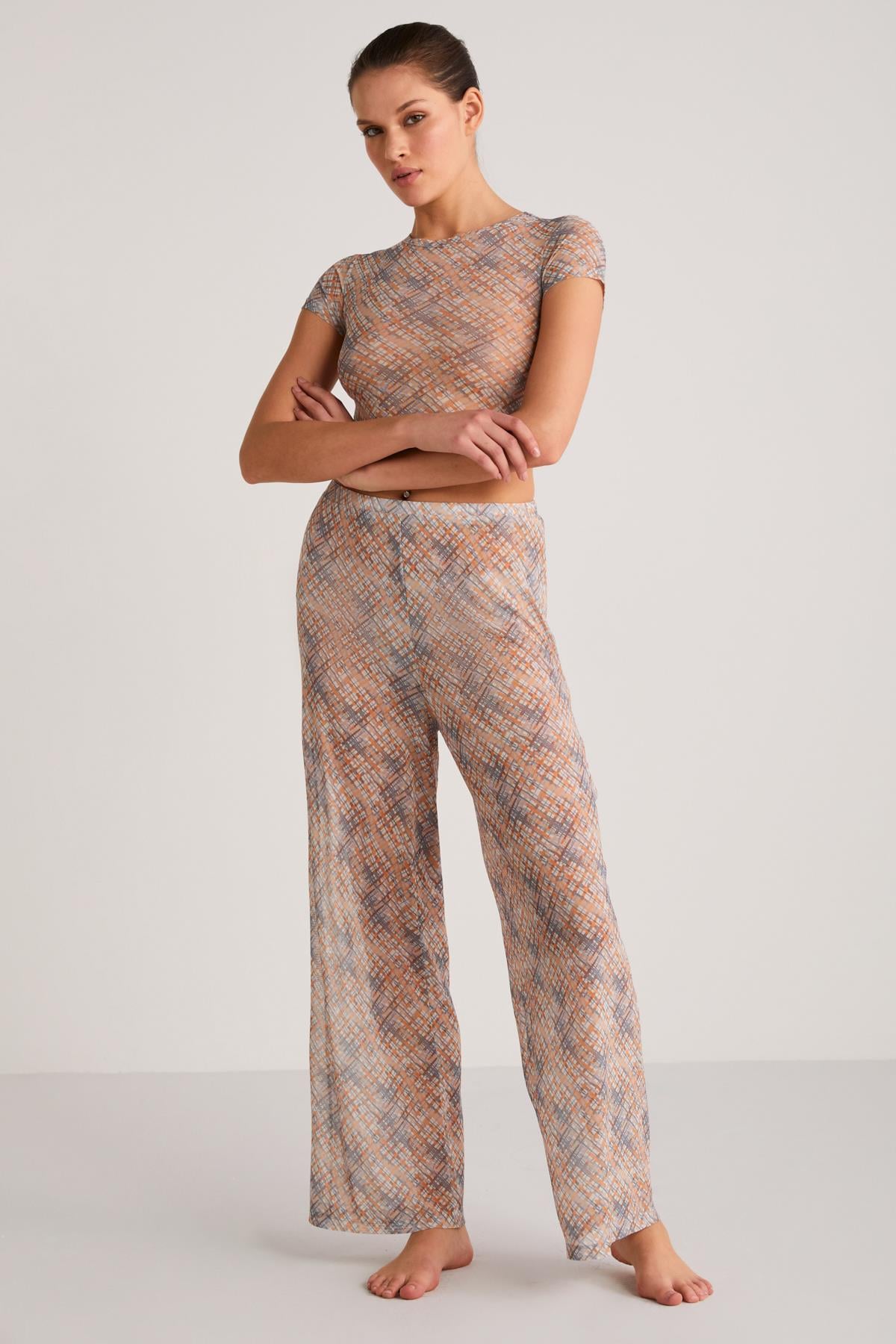 YOLAND Damen Mesh-Palazzo-Set
