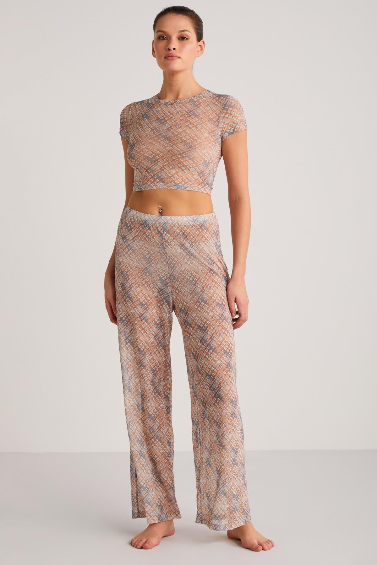 YOLAND Damen Mesh-Palazzo-Set