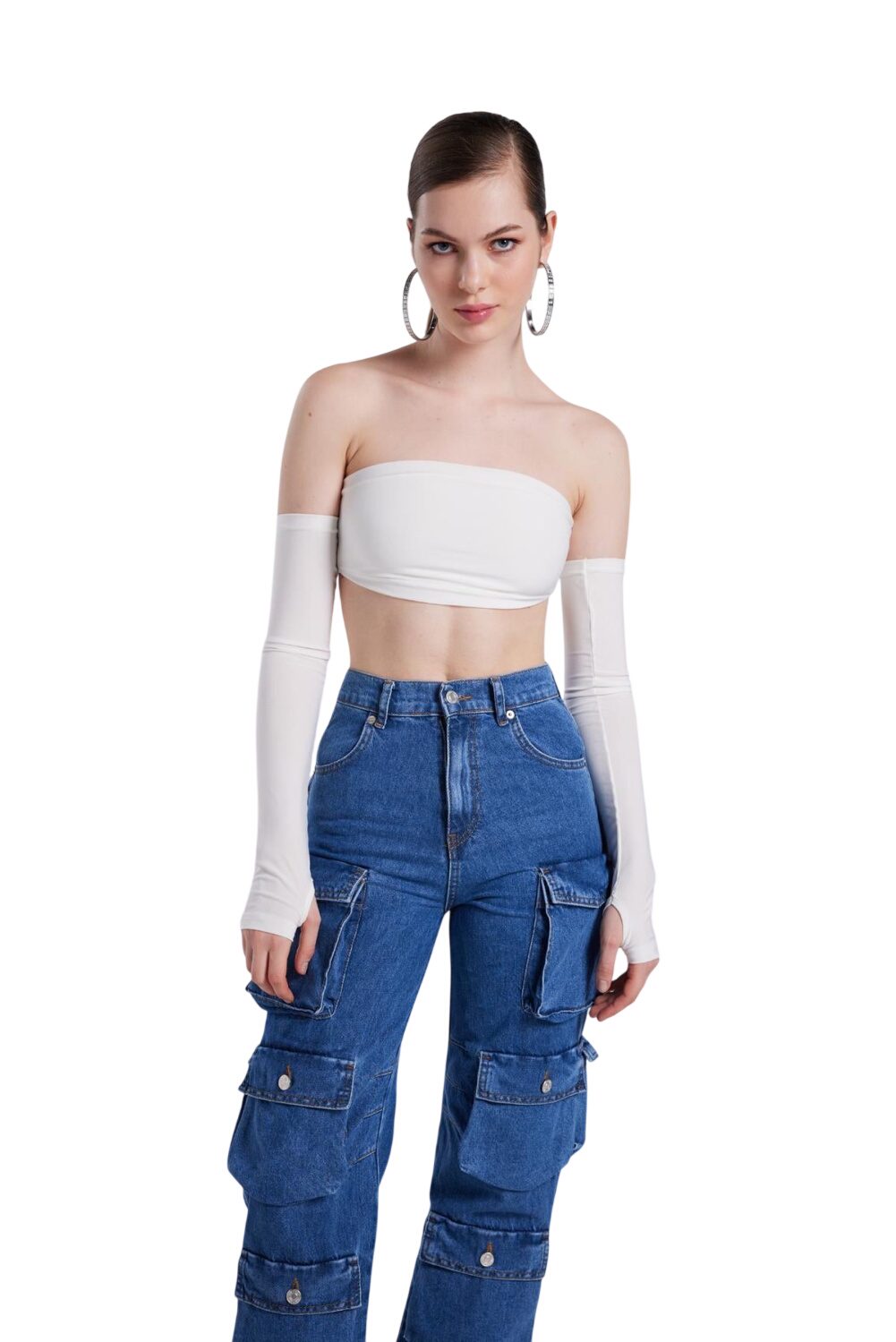 Hochtaillierte Cargo Jeans Weit
