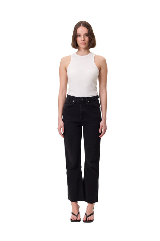SCHWARZE HOCHGESCHNITTENE AUSGESTELLTE JEANS