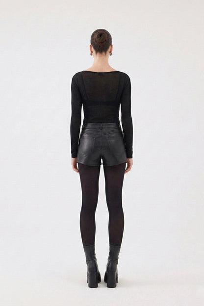 Hochtaillierte Schwarze Leder-Shorts