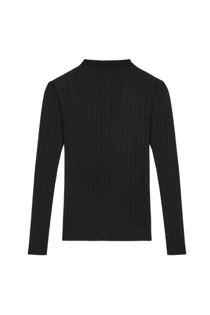 SCHWARZE STRICKBLUSE MIT HOCHAUSSCHNITT
