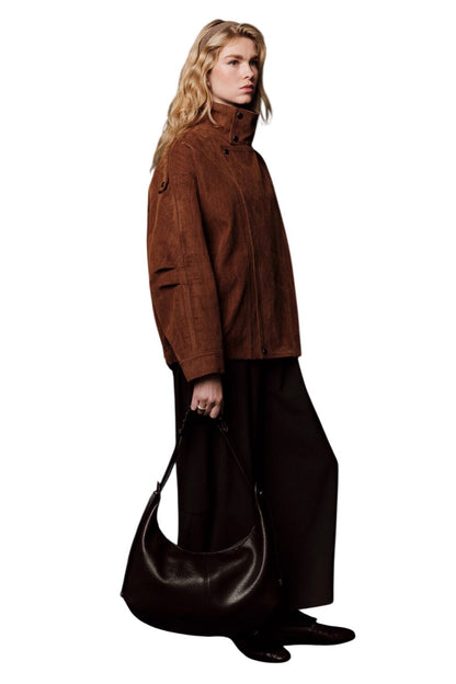 Jacke mit hohem Kragen, beflockt, Kamel