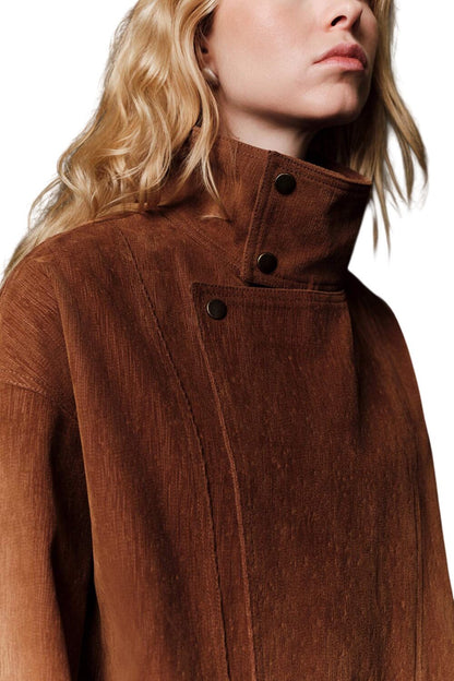 Jacke mit hohem Kragen, beflockt, Kamel