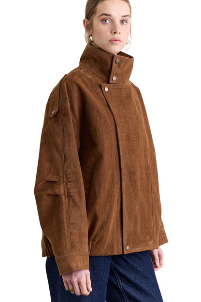 Jacke mit hohem Kragen, beflockt, Kamel