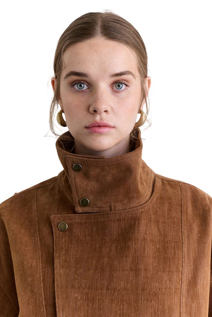 Jacke mit hohem Kragen, beflockt, Kamel