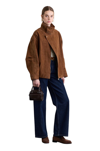 Jacke mit hohem Kragen, beflockt, Kamel