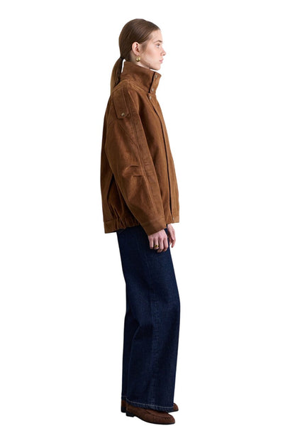 Jacke mit hohem Kragen, beflockt, Kamel