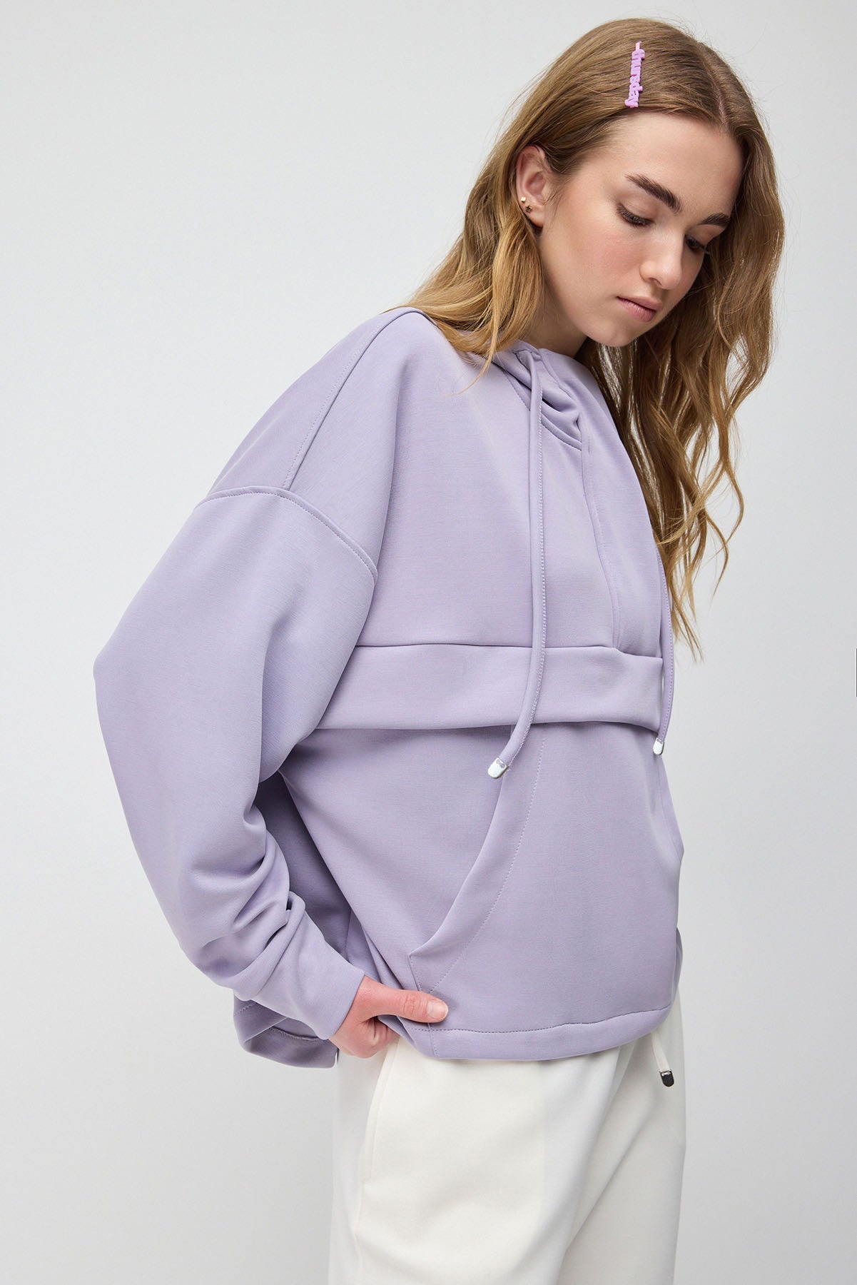 Sweatshirt mit Taschen und halbem Reißverschluss