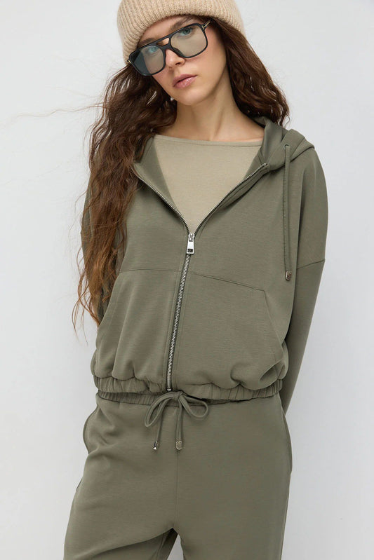 Kurze Jacke mit weichem, strukturiertem Reißverschluss