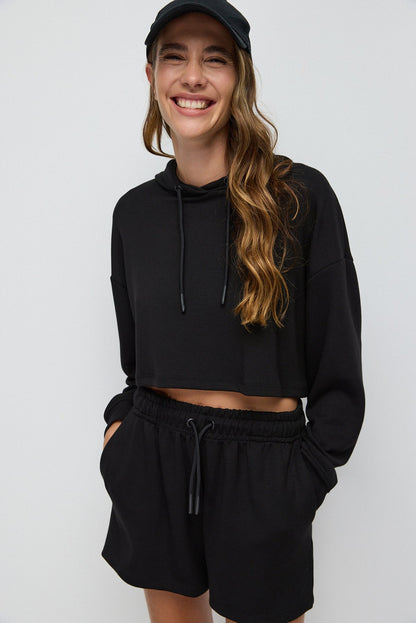 Kapuzen-Crop-Sweatshirt