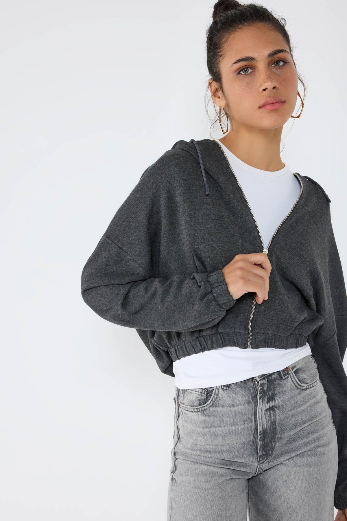 Kapuzen-Crop-Sweatshirt