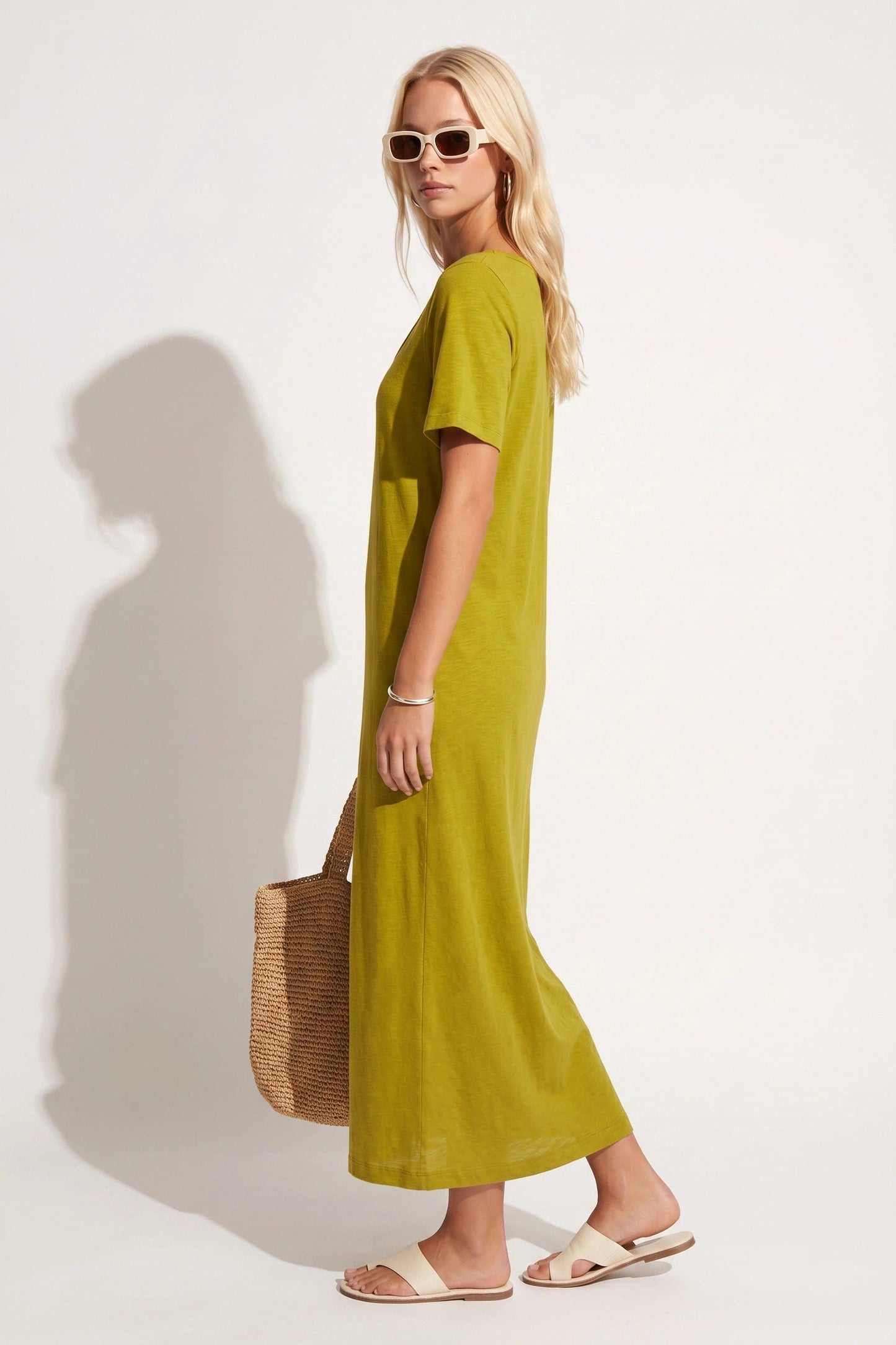 Rundhals Kurzarm Maxikleid