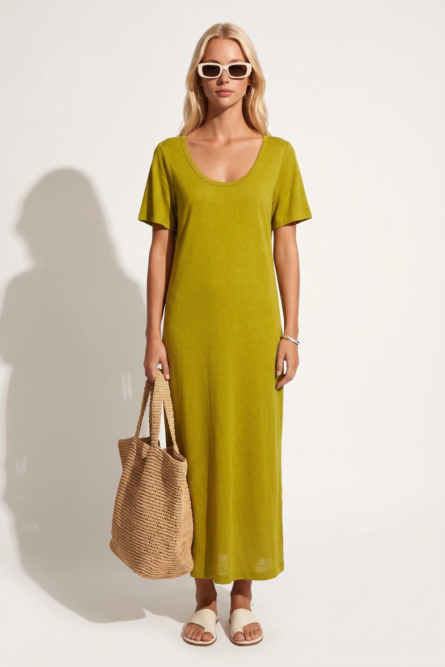 Rundhals Kurzarm Maxikleid