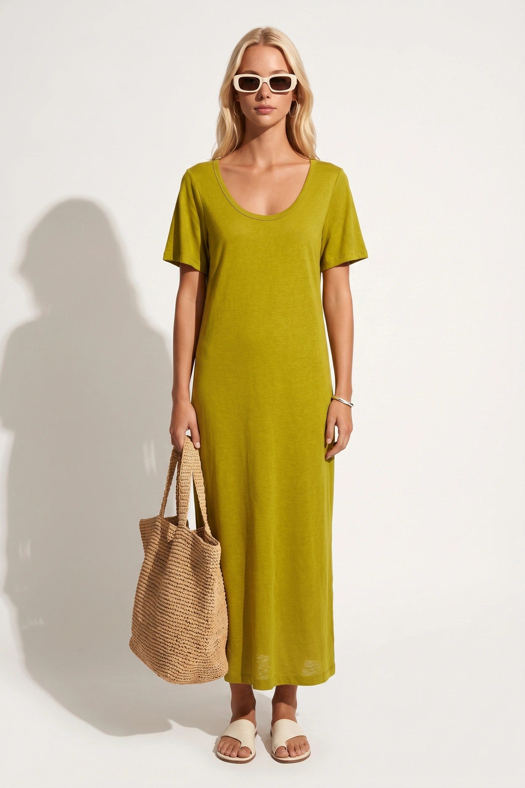 Rundhals Kurzarm Maxikleid