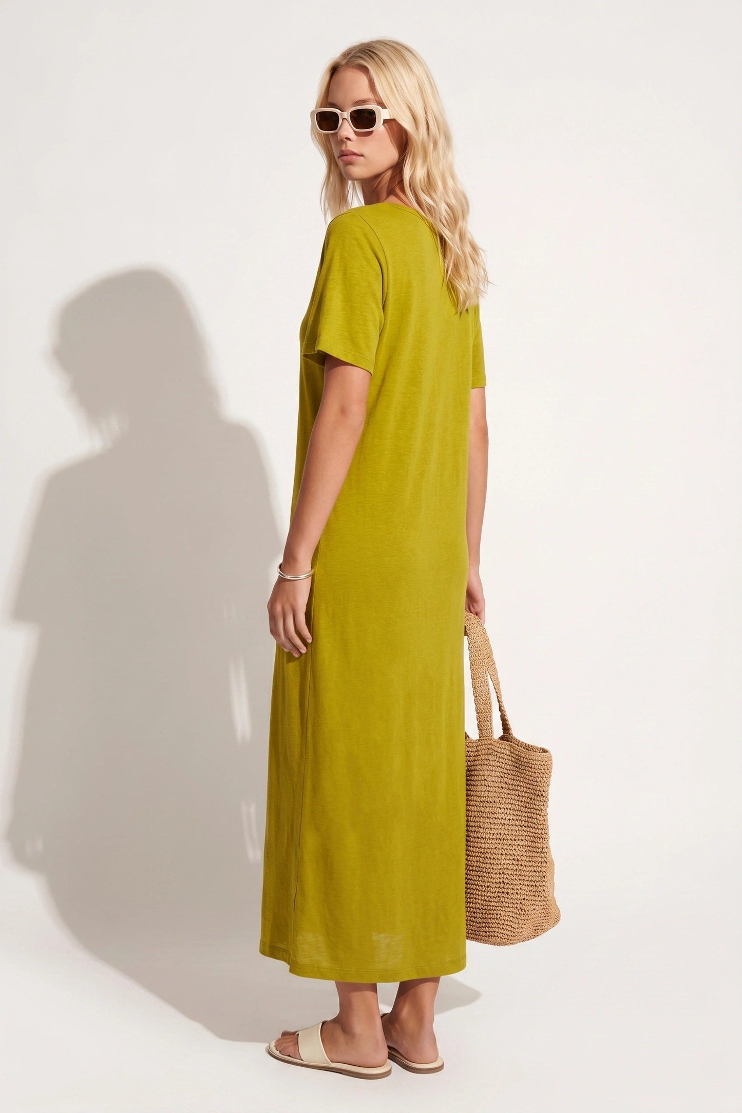 Rundhals Kurzarm Maxikleid