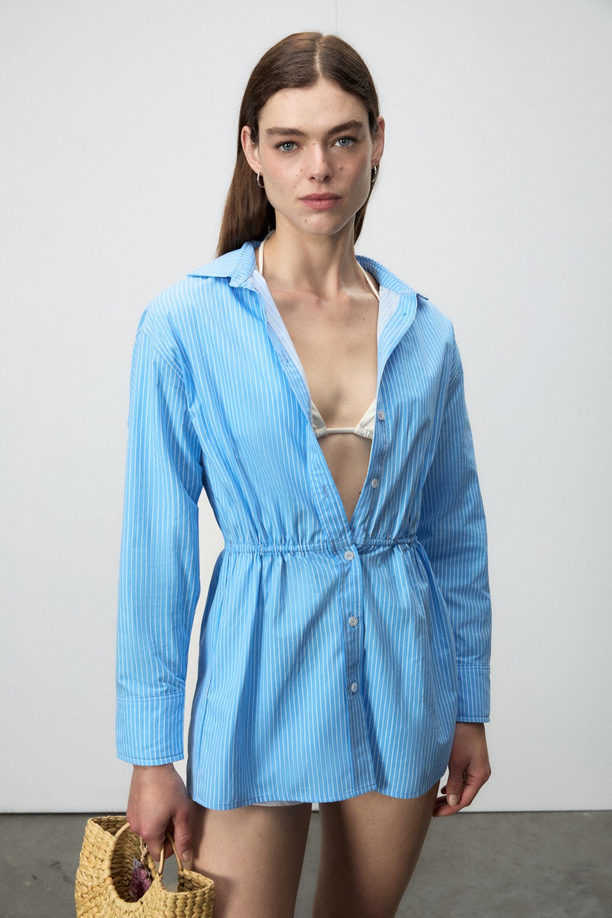 GRIMELANGE ZALCAT Bio-Baumwoll Hemdkleid Blau