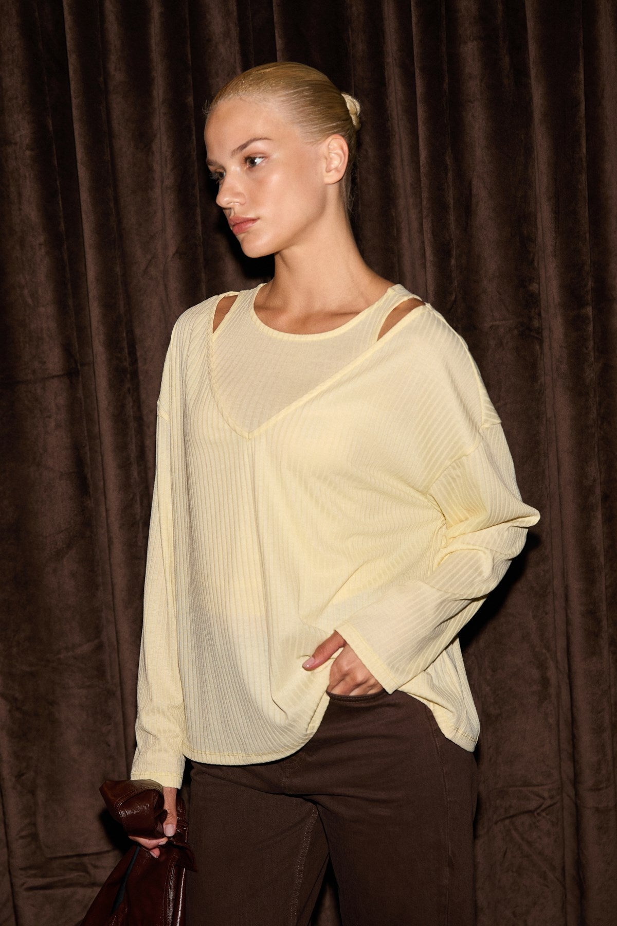 ETHIQUET ZARREUS Damen Off-Shoulder Bluse Gelb