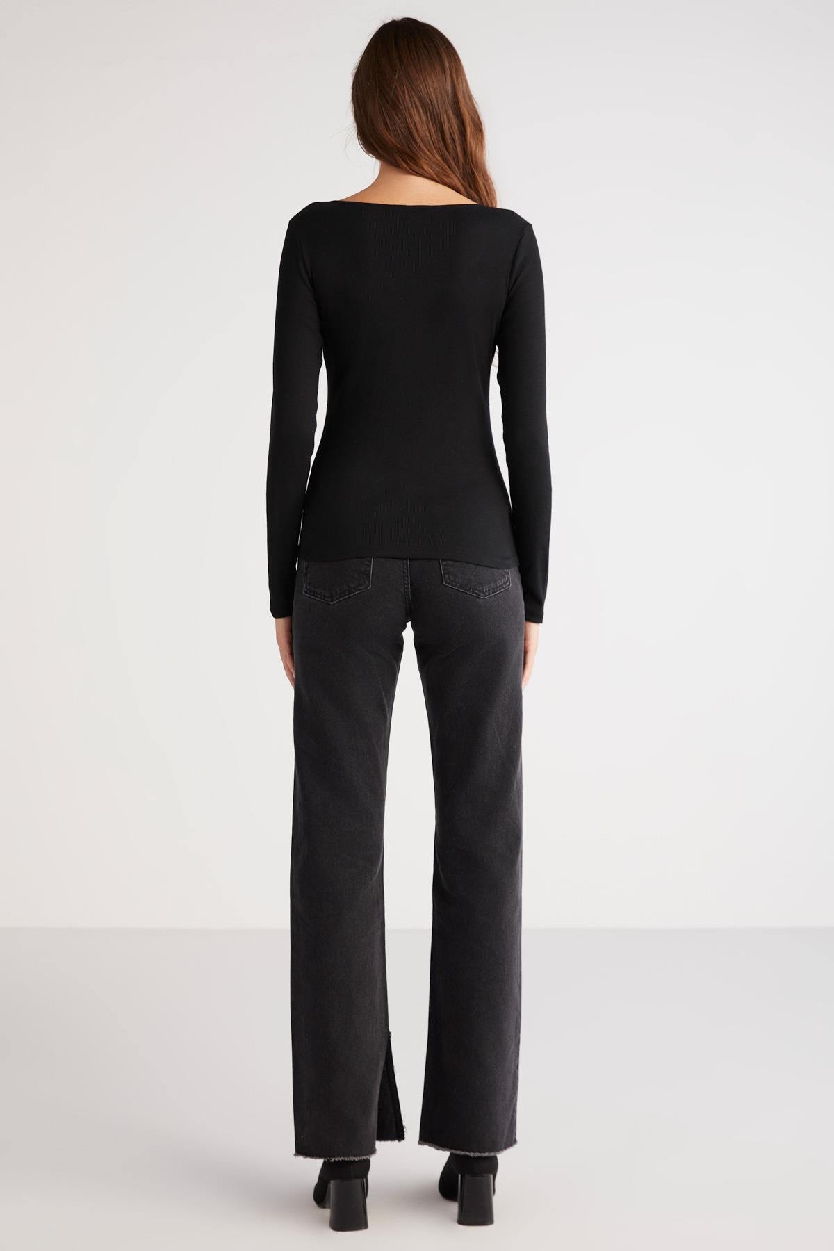 Damen Gerippte Figurbetonte Knopfbluse