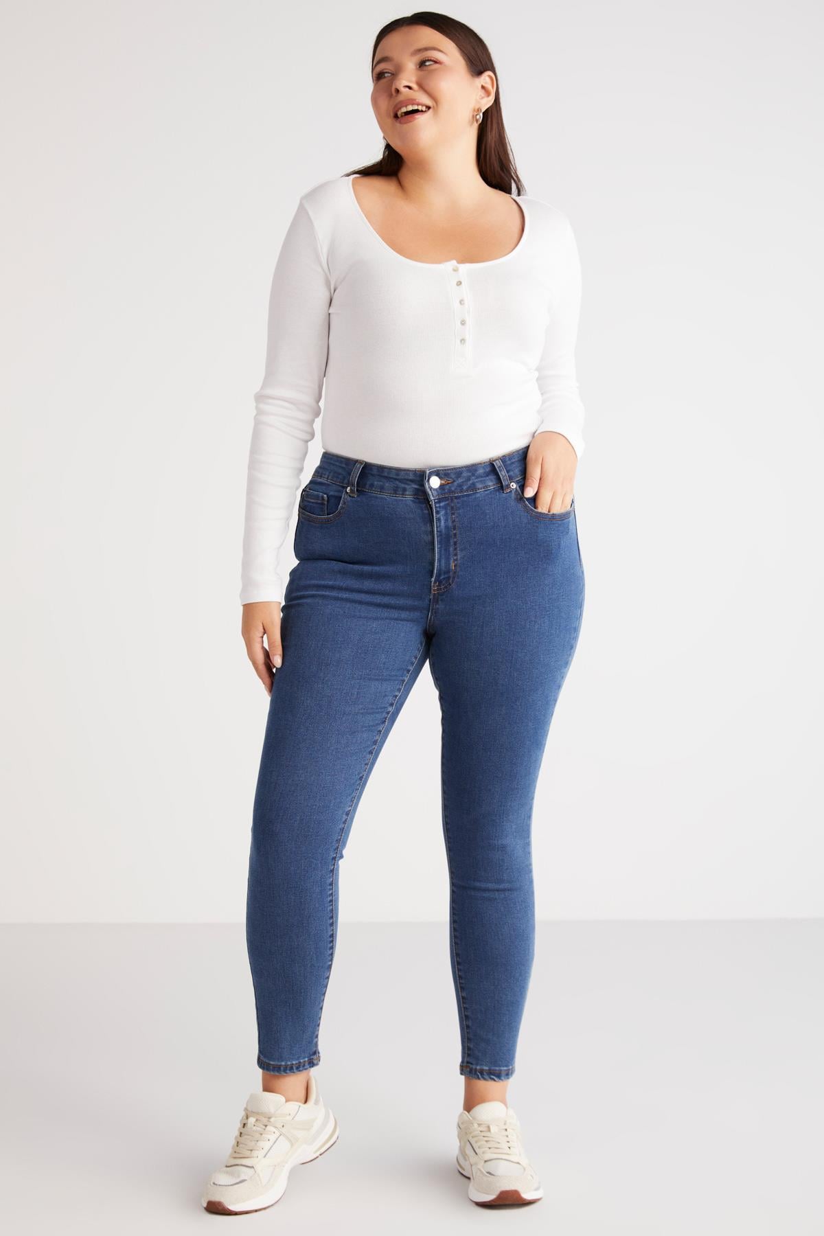 Damen Plus Size Gerippte Knopfbluse