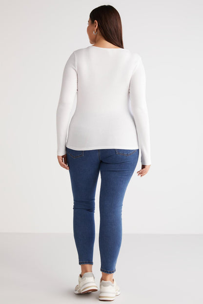 Damen Plus Size Gerippte Knopfbluse