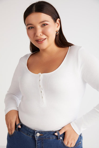 Damen Plus Size Gerippte Knopfbluse