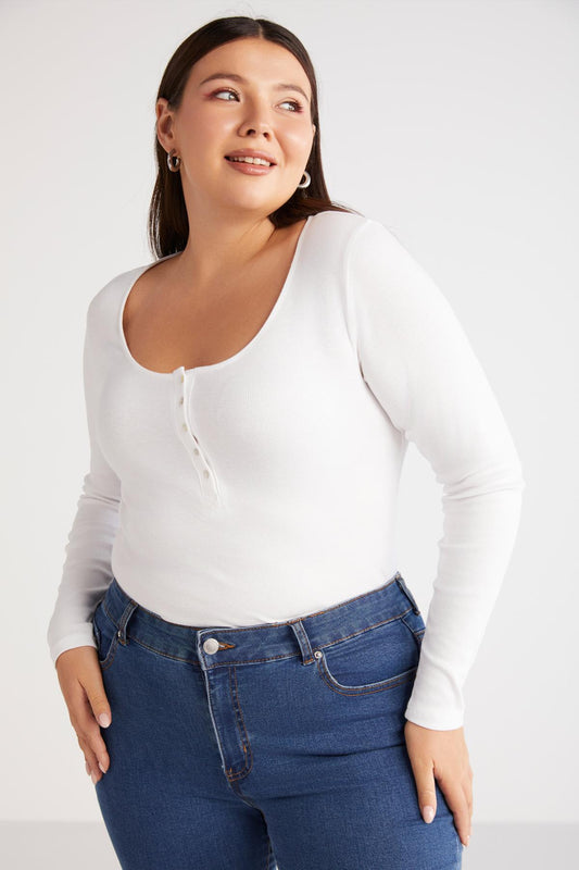 Damen Plus Size Gerippte Knopfbluse