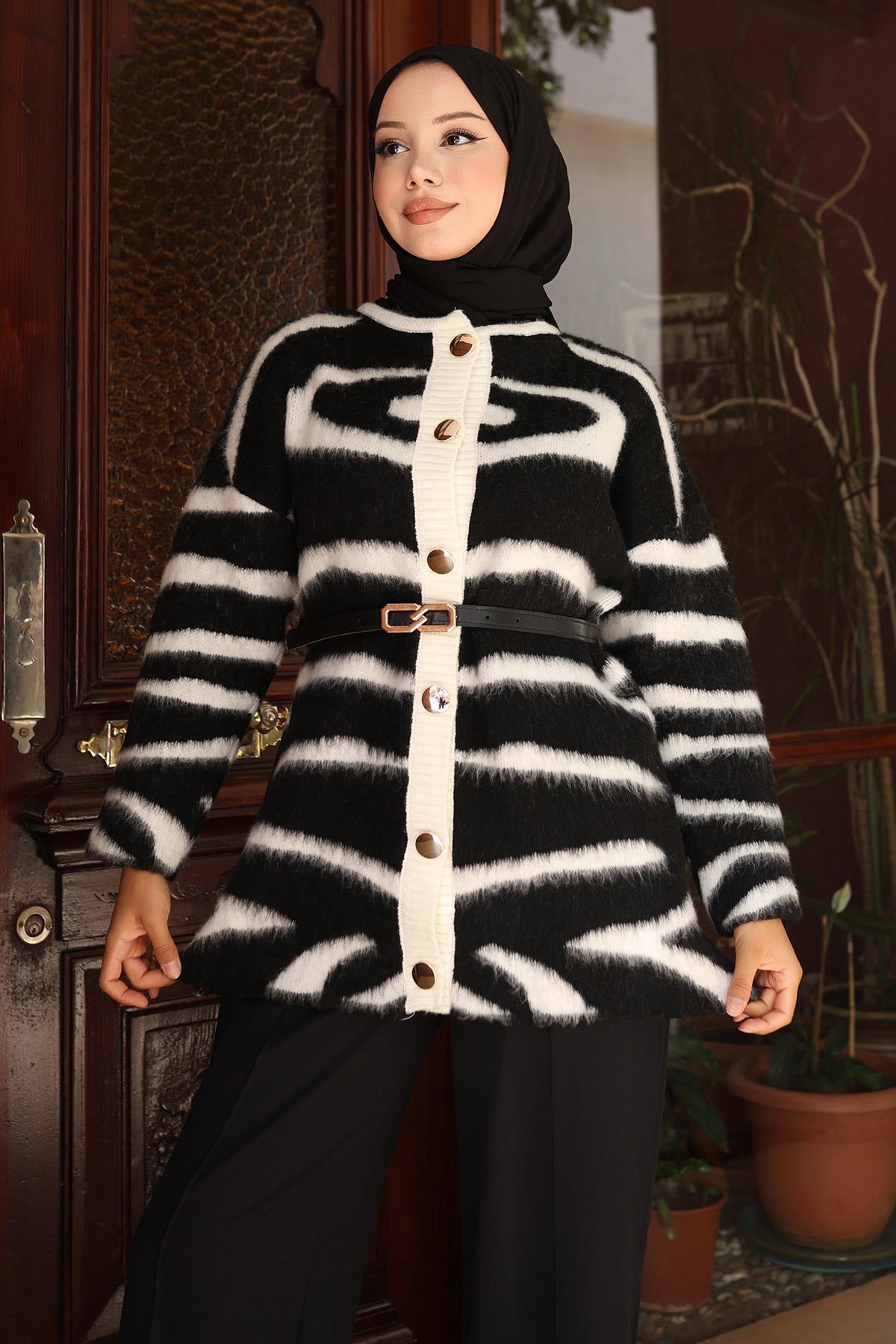 Schwarzes Zebra-Print-Strickset - UK 6154