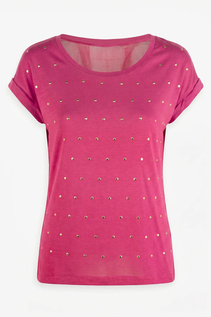 Stud-Detail Weiches T-Shirt mit tiefem Ausschnitt