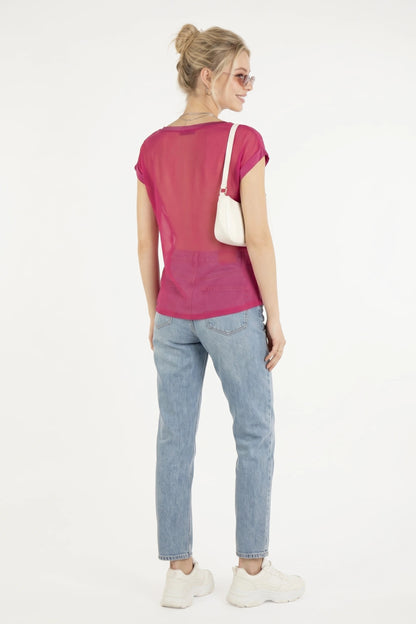 Stud-Detail Weiches T-Shirt mit tiefem Ausschnitt