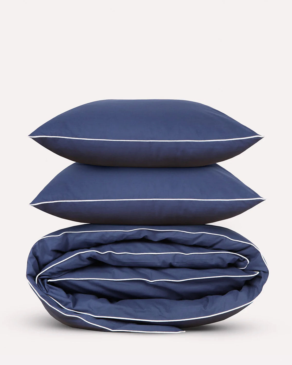 Classic Percale - Duvet Cover Set- Navy Blue with White Piped Edge